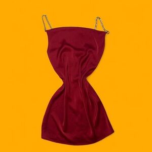 Burgundy Urban Outfitters Mini Dress with Gold Color Chain Straps